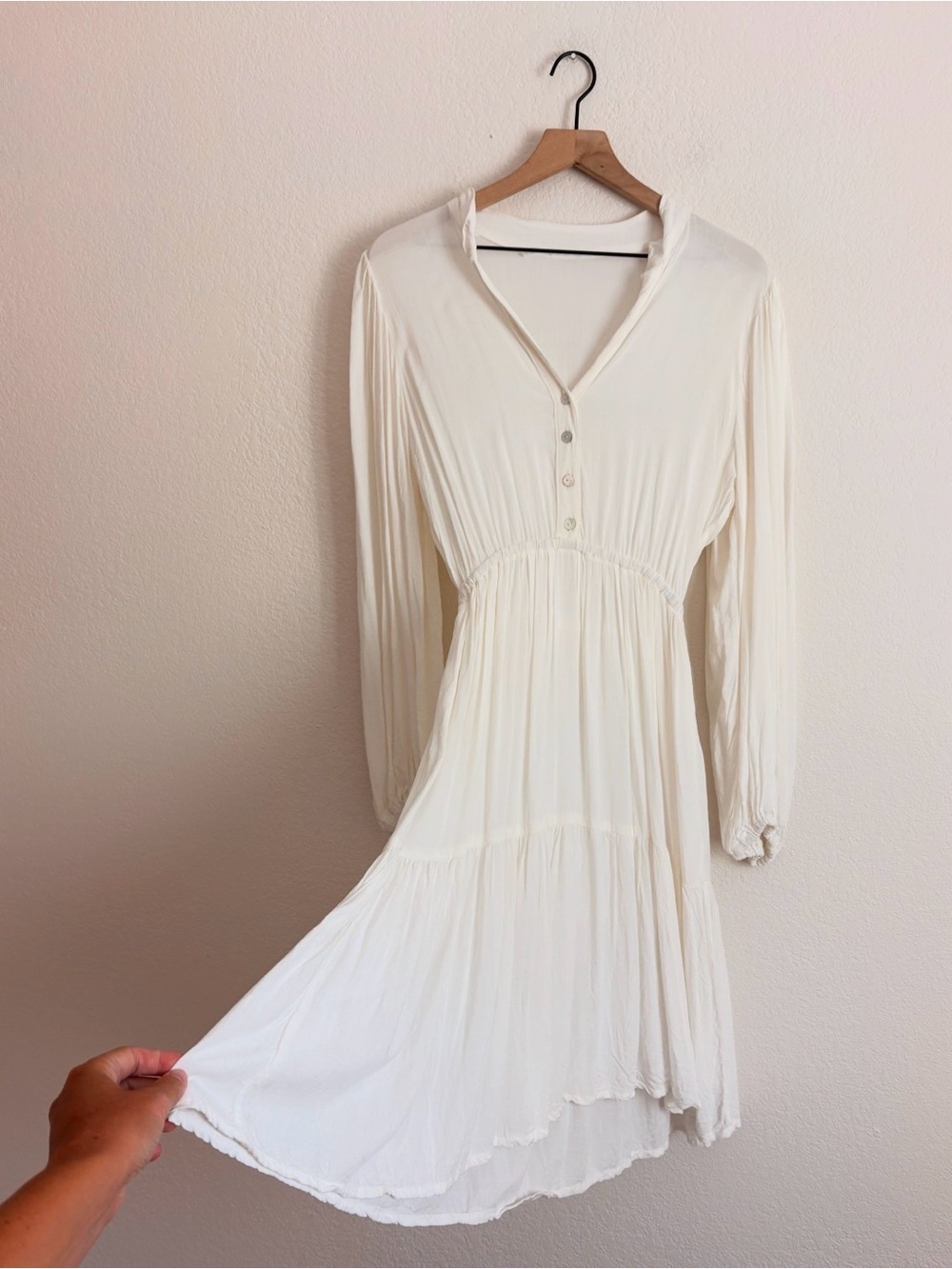 Jen's Pirate Booty Cream Long-Sleeve Button Front Dress